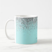 Zilveren Aqua Turquoise Blauwe Vrouwelijke Glitter Koffiemok (Links)