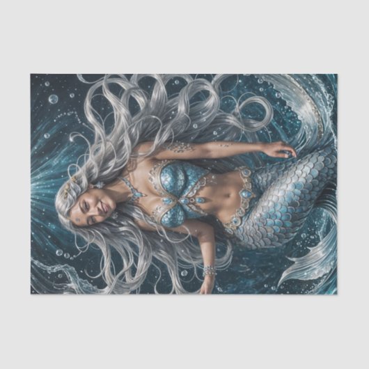 Zilveren Arctic Mermaid Decoupage Papier (Voorkant)