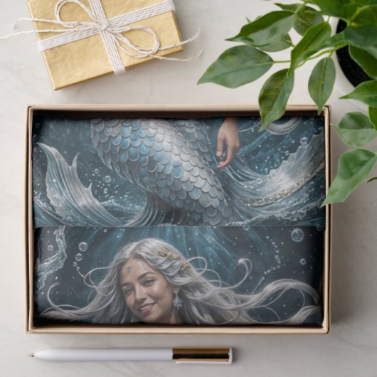 Zilveren Arctic Mermaid Decoupage Papier (Geschenk)