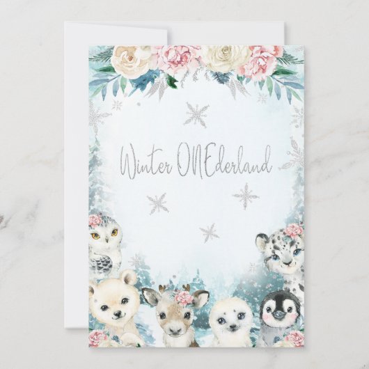 Zilveren Arctische Dieren Winter Onederland Verjaa Kaart (Achterkant)