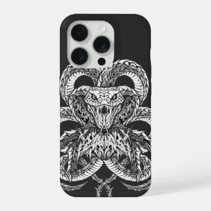 Zilveren Art Deco Cobra Sierlijke Lijn Kunst Gra iPhone 15 Pro Case