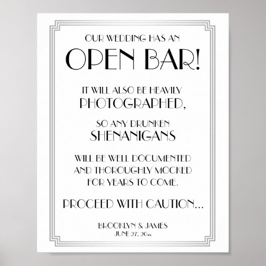 Zilveren Art Deco Gatsby Open Bar Bord 20x25cm Poster (Voorkant)