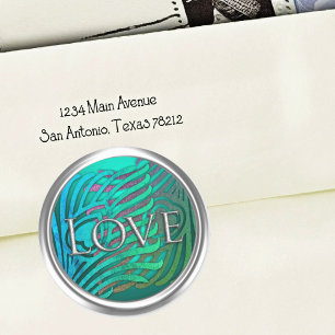Zilveren Art Deco Pauwenzegel Liefde Ronde Sticker
