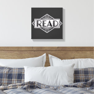 Zilveren Art Deco READ-typografie - Retro letterku Canvas Afdruk