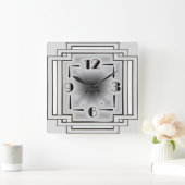 Zilveren Art Deco Vierkante Klok (Huis)