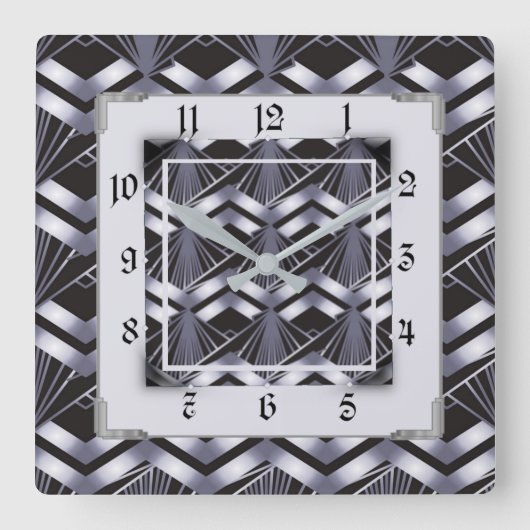 Zilveren Art Deco Vierkante Klok (Voorkant)