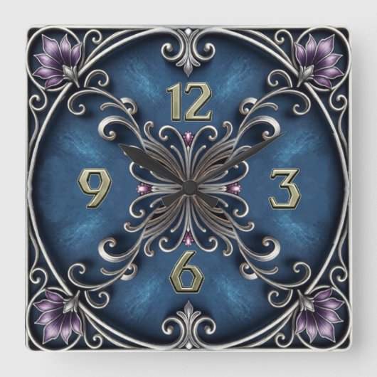 Zilveren Art Deco Vierkante Klok (Voorkant)