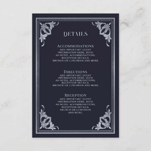 Zilveren Art Nouveau Tarot Gotische bruiloft Detai Informatiekaartje (Voorkant)