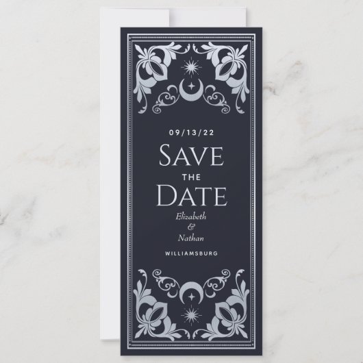 Zilveren Art Nouveau Tarotfoto Bewaar de datum Kaart (Voorkant)