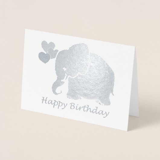 Zilveren Baby olifant met ballonnen blij om de ver Folie Kaarten (Voorkant)