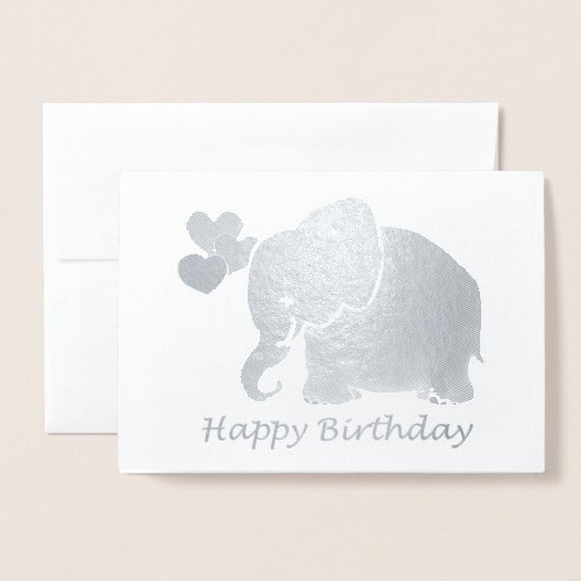 Zilveren Baby olifant met ballonnen blij om de ver Folie Kaarten (Voorkant met envelop)