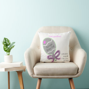 Zilveren Baby Ratelaar Roze Strik Ster PERSONALISE Kussen