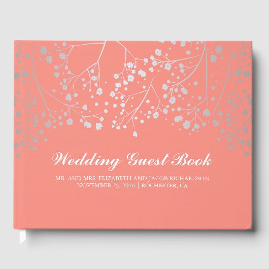 Zilveren Baby's adem Floral Elegant Roze Bruiloft Gastenboek (Voorkant)
