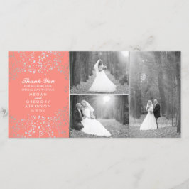 Zilveren Baby's Breath Koraal Bruiloft Foto Dank u Bedankkaart