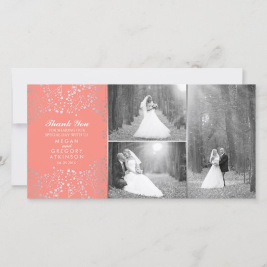 Zilveren Baby's Breath Koraal Bruiloft Foto Dank u Bedankkaart (Voorkant)