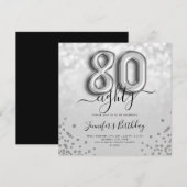 Zilveren ballon glitter 80ste verjaardag Party uit Kaart (Voorkant / Achterkant)