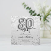 Zilveren ballon glitter 80ste verjaardag Party uit Kaart (Staand voorkant)