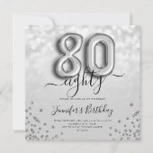 Zilveren ballon glitter 80ste verjaardag Party uit Kaart (Voorkant)