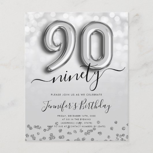 Zilveren ballon glitter 90ste verjaardagsfeestje u (Voorkant)