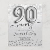 Zilveren ballon glitter 90ste verjaardagsfeestje u flyer (Voorkant)