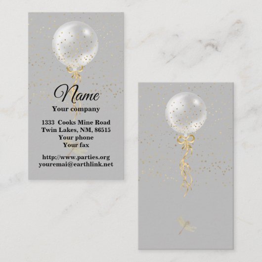 Zilveren ballon op een Visitekaartje van het Koord (Voorkant / Achterkant)