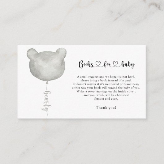 Zilveren ballonboeken voor beer voor baby informatiekaartje (Voorkant)
