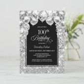 Zilveren ballonnen 100ste verjaardagsfeest kaart (Staand voorkant)