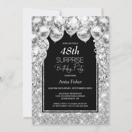 Zilveren Ballonnen Elke Leeftijd Verrassing Verjaa Kaart (Voorkant)