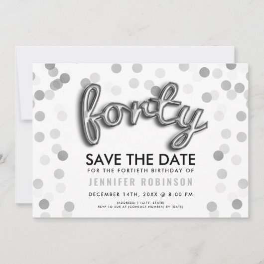 Zilveren ballonnen Glitter Confetti 40e verjaardag Kaart (Voorkant)