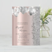 Zilveren ballonnen Glitter Roos Gold Sweet 16 Kaart (Staand voorkant)