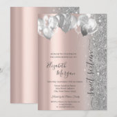 Zilveren ballonnen Glitter Roos Gold Sweet 16 Kaart (Voorkant / Achterkant)