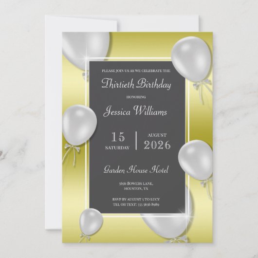 Zilveren Ballonnen & Goud Unisex Verjaardagsfeest Kaart