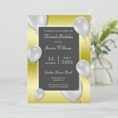 Zilveren Ballonnen & Goud Unisex Verjaardagsfeest Kaart (Staand voorkant)