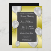 Zilveren Ballonnen & Goud Unisex Verjaardagsfeest Kaart (Voorkant / Achterkant)