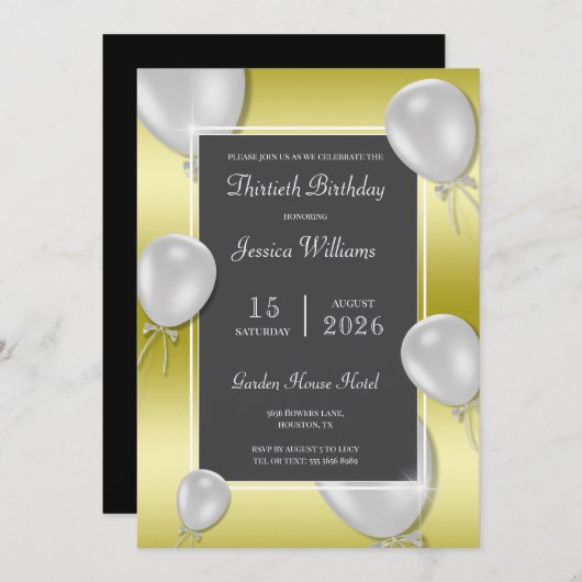 Zilveren Ballonnen & Goud Unisex Verjaardagsfeest Kaart (Voorkant / Achterkant)