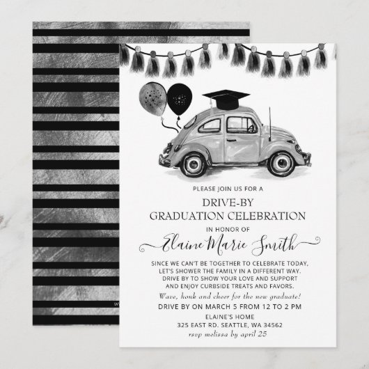 zilveren ballonnen op Afstuderen Kaart (Voorkant / Achterkant)