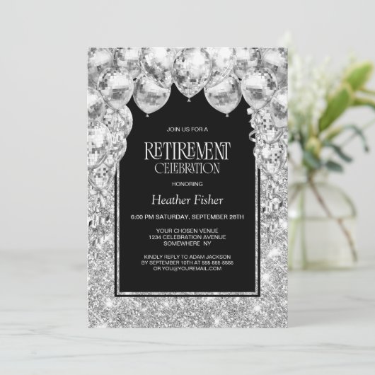 Zilveren Ballonnen Pensioen Partij Kaart (Staand voorkant)