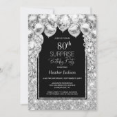 Zilveren ballonnen verrassen 80ste verjaardagsfees kaart (Voorkant)