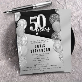Zilveren ballonnen voor mannen 50e verjaardag kaart