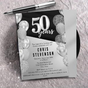 Zilveren ballonnen voor mannen 50e verjaardag kaart