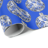 Zilveren Bauble op Blauwe Kerstmis | Cadeaupapier (Rol Hoek)