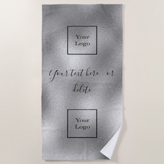 Zilveren bedrijfslogo zwart tekst zakelijk strandlaken (Voorkant)