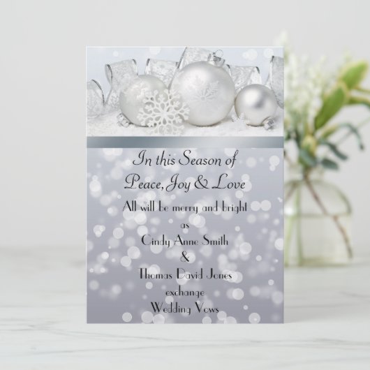 Zilveren bel kerstbruiloft uitnodiging (Staand voorkant)