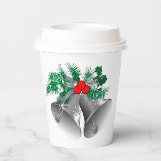 Zilveren bellen en Holly Paper Cups Papieren Bekers (Achterkant)