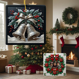 Zilveren Bellen en Hulst Kerstmis Aanpasbaar Keramisch Ornament