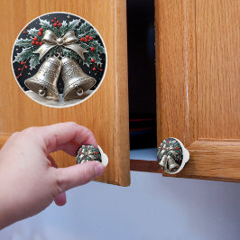Zilveren Bellen en Hulst Kerstmis Keramische Knop