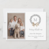 Zilveren Bellen Krans Monogram Foto Feestdagenkaart (Voorkant)