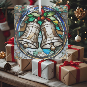 Zilveren Bellen Nep Gebrandschilderd Glas Ornament
