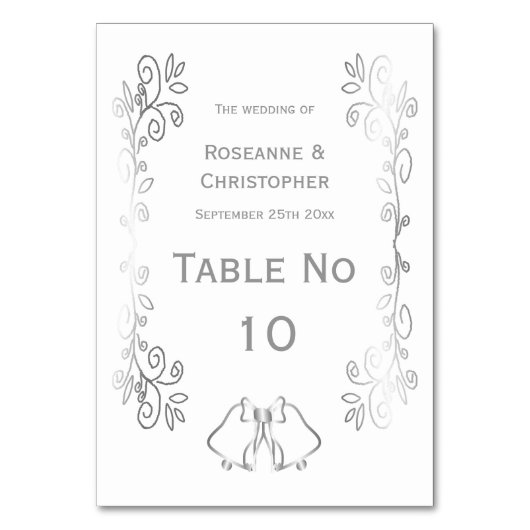 Zilveren Bellen Scrollwork Ontwerp Wedding Kaart (Voorkant)