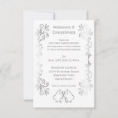 Zilveren Bellen Scrollwork Ontwerp Wedding Kaart (Voorkant)